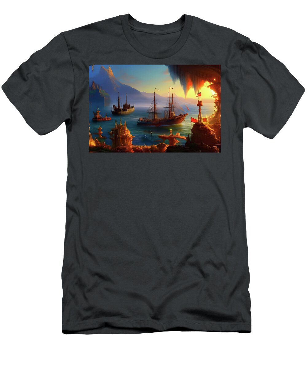 007 Pirates Treasure Trading Cove At Sunset 2940 Donald Keith T-Shirt