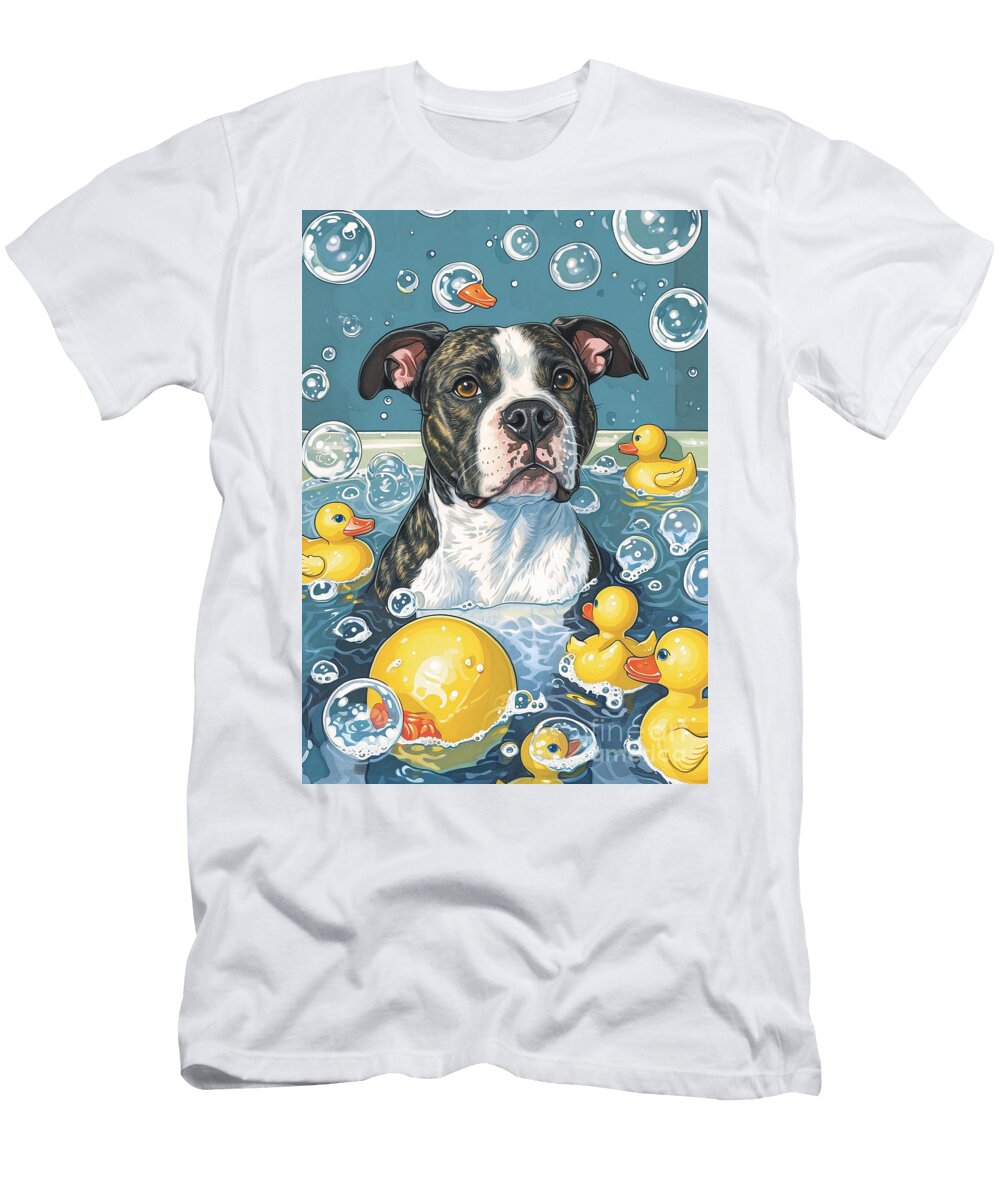 1 American Staffordshire Terrier Dog Enjoying a Bubbly Bath Adrien Efren T-Shirt