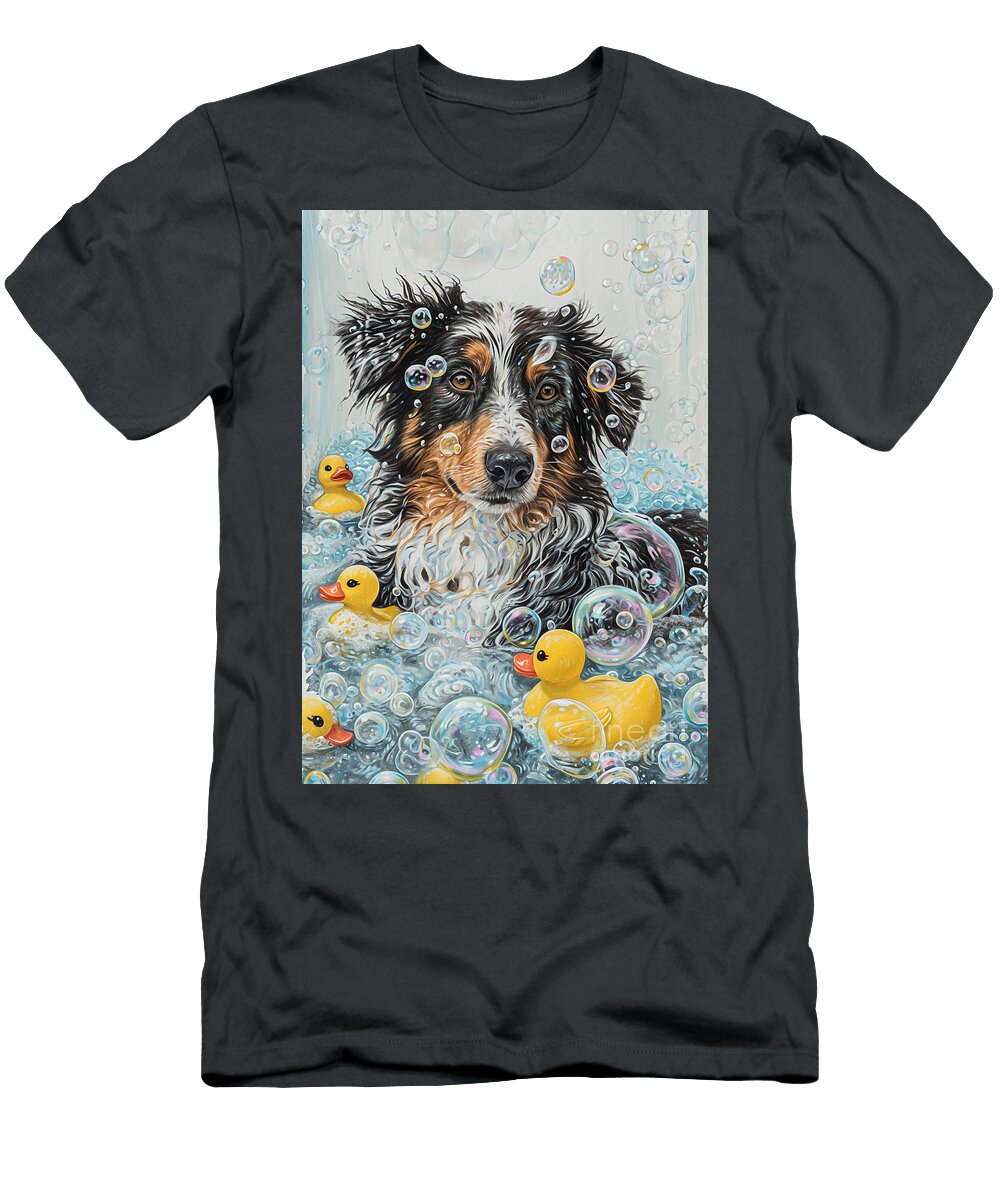 1 Australian Shepherd Dog Enjoying a Bubbly Bath Adrien Efren T-Shirt