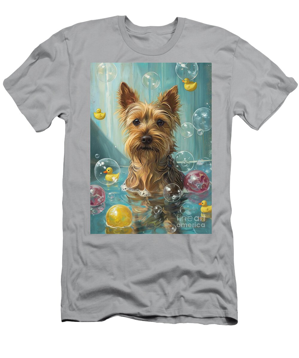 1 Australian Terrier Dog Frolicking in a Bubbly Bathtub Adrien Efren T-Shirt