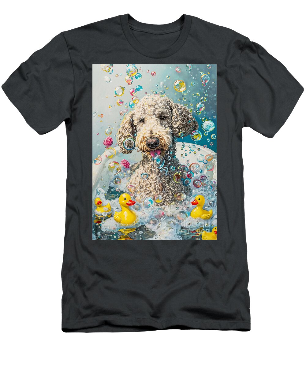 1 Bedlington Terrier Dog Enjoying a Bubbly Bath Adrien Efren T-Shirt