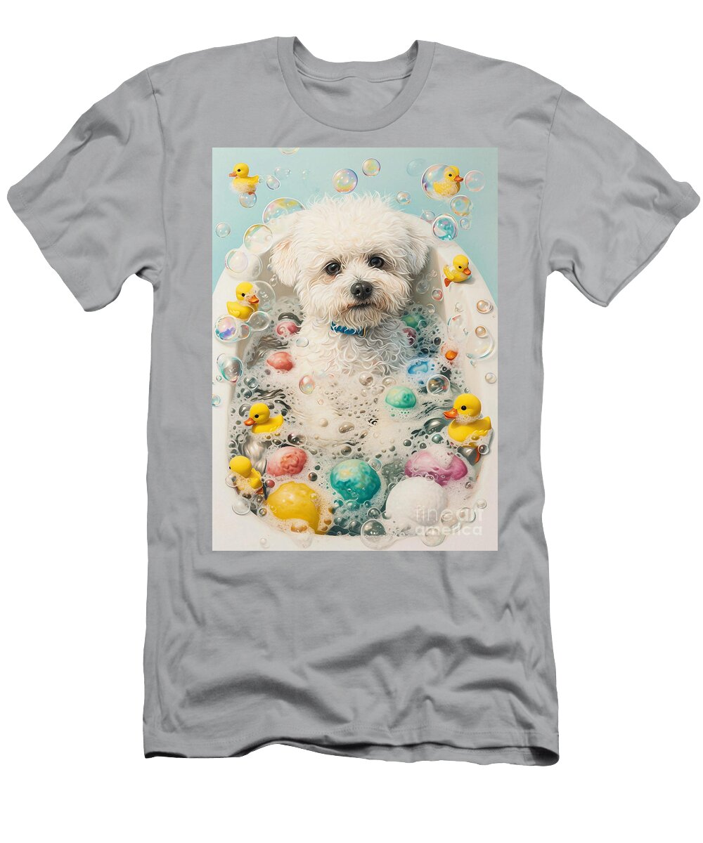 1 Bichon Frise Dog Enjoying a Bubbly Bath Adrien Efren T-Shirt