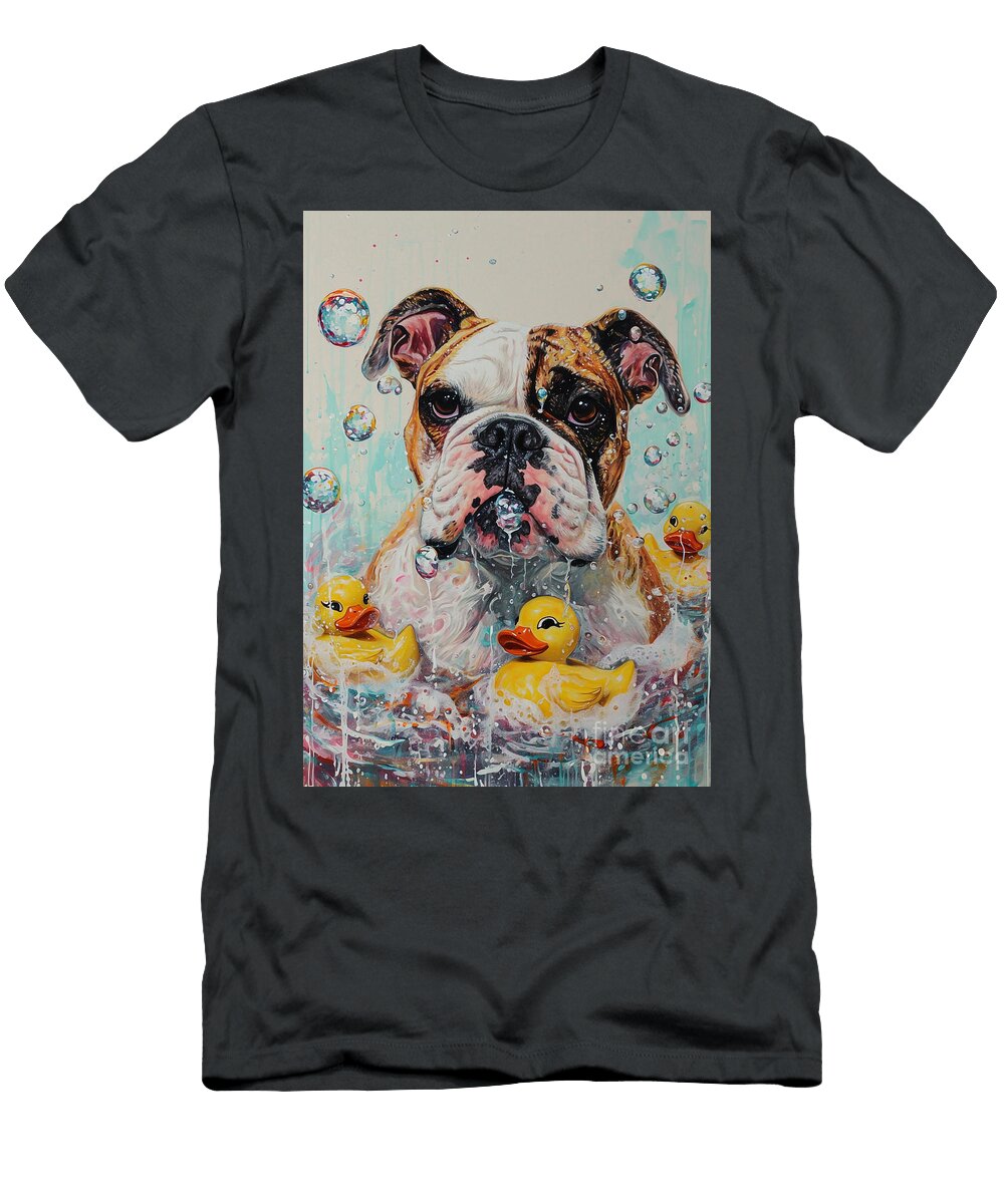 1 Bulldog Dog Enjoying a Bubbly Bath Adrien Efren T-Shirt