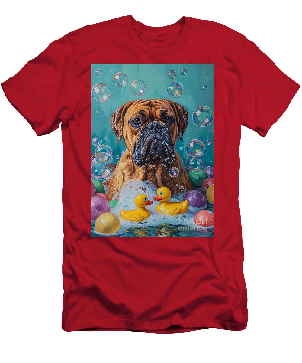 1 Bullmastiff Dog Frolicking in a Bubbly Bathtub Adrien Efren T-Shirt