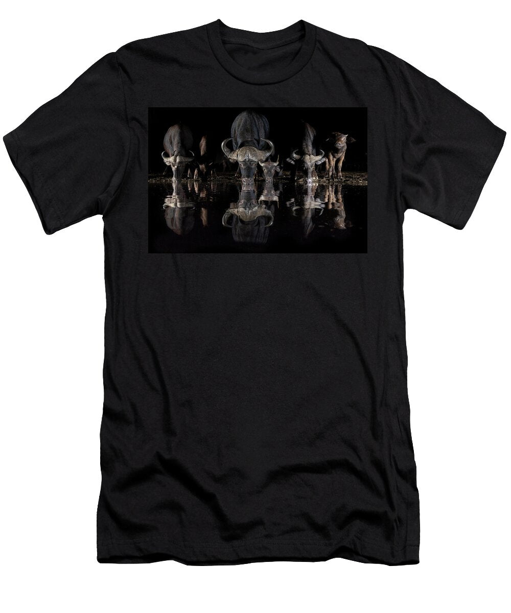1 Cape Buffalo Drinking At Night Zimanga Private Game Ann Steve Toon Natureplcom T-Shirt