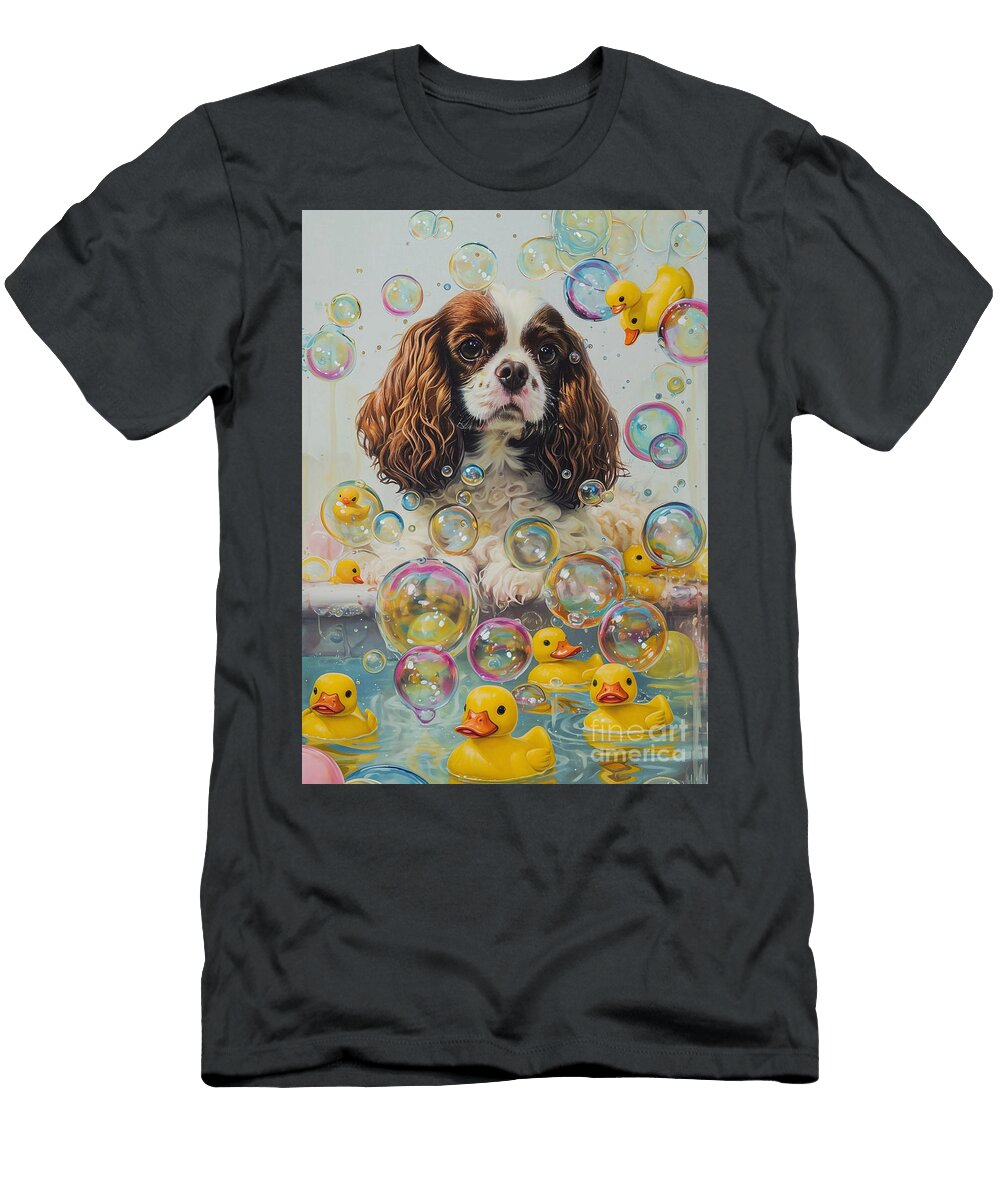 1 Cavalier King Charles Spaniel Dog Enjoying a Bubbly Bath Adrien Efren T-Shirt