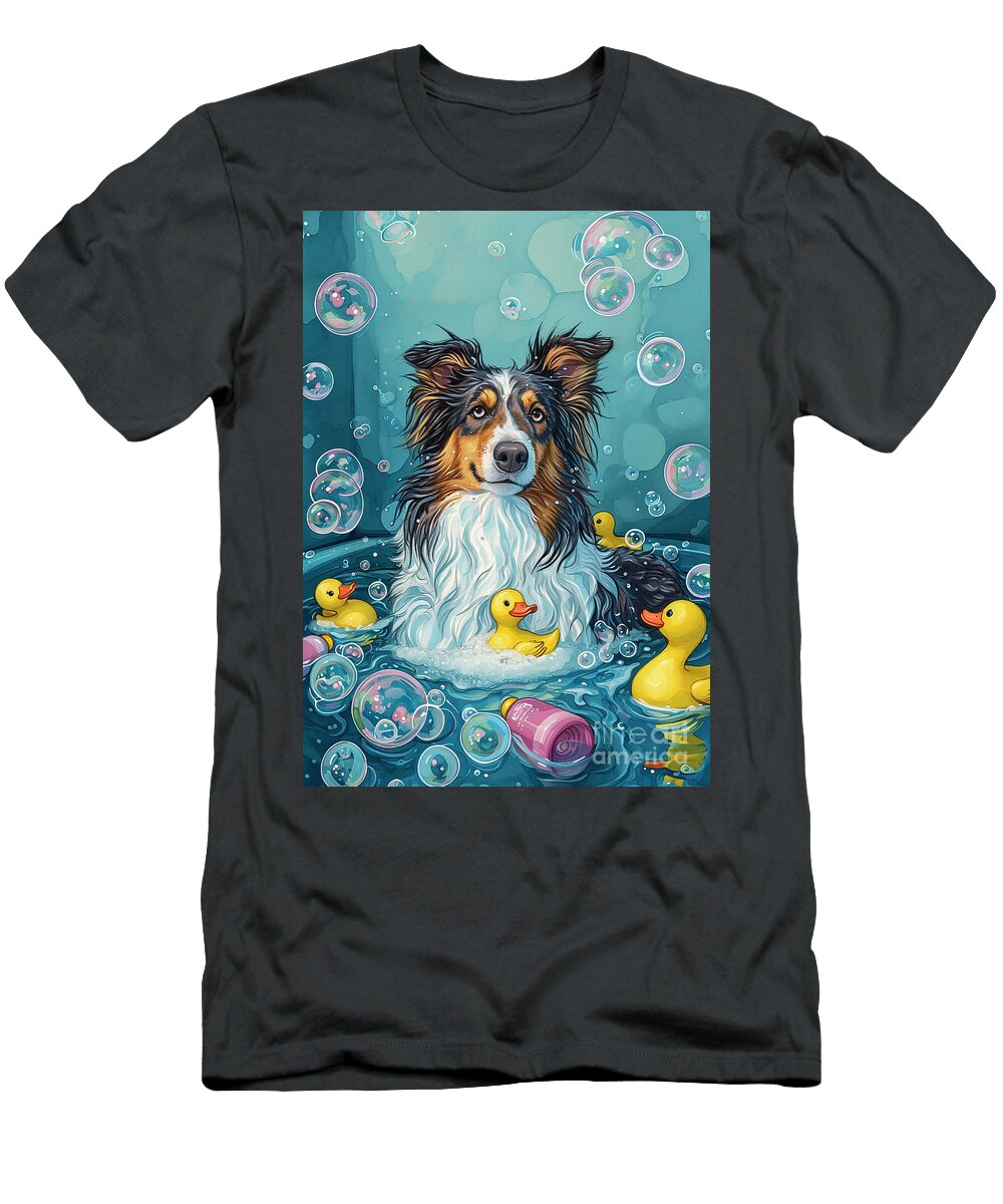 1 Collie Dog Enjoying a Bubbly Bath Adrien Efren T-Shirt