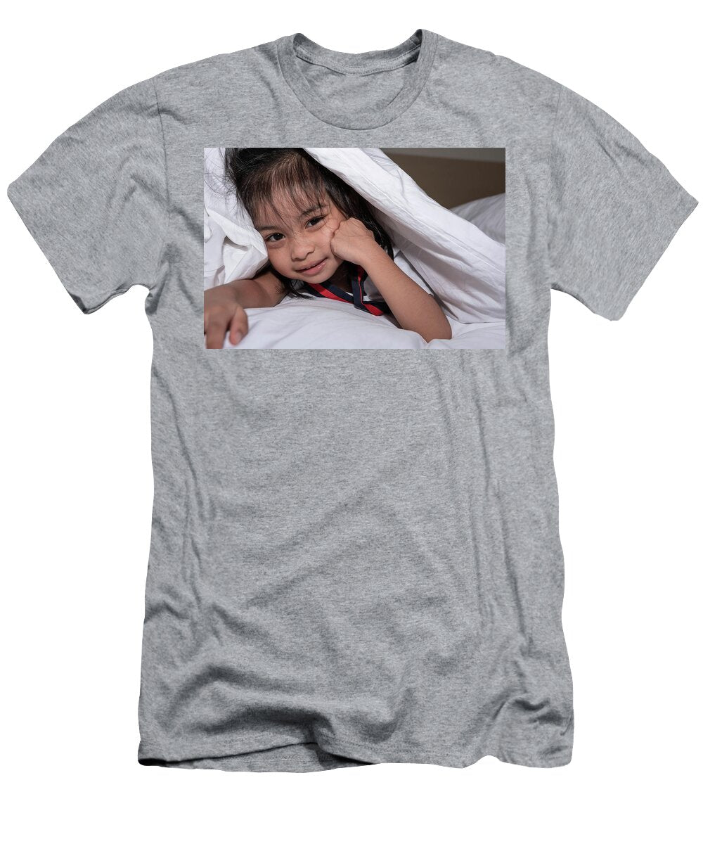 1 Cute Little Girl on the Bed Woke Up in the Morning in Her Bed S Bill Roque T-Shirt