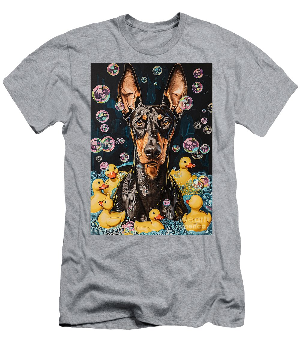 1 Doberman Pinscher Dog Frolicking in a Bubbly Bathtub Adrien Efren T-Shirt