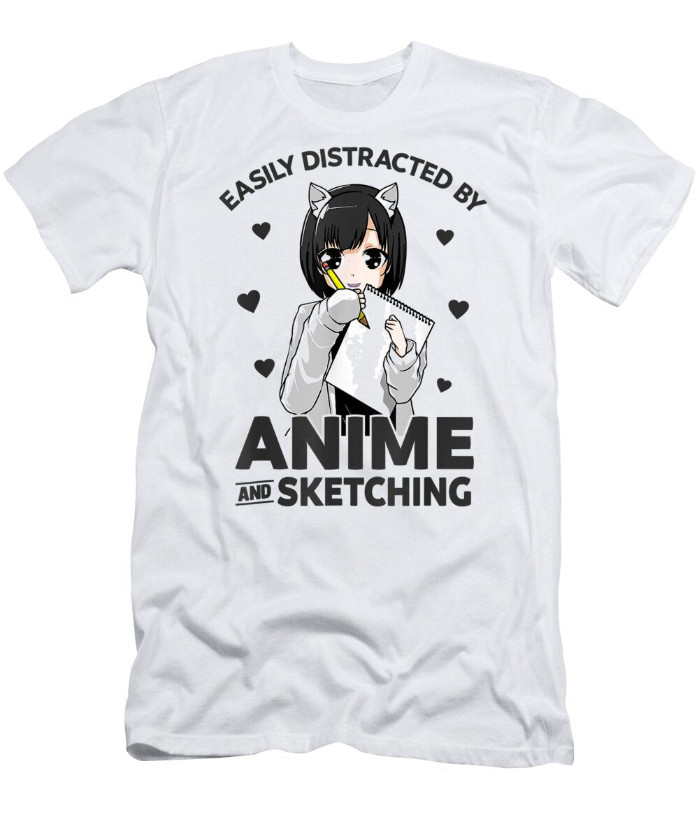 1 Easily Distracted By Anime and Sketching Anime Girl Drawing Dnt Prints T-Shirt