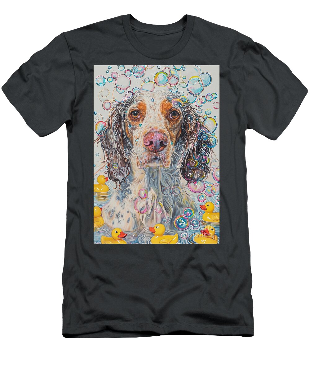 1 English Setter Dog Enjoying a Bubbly Bath Adrien Efren T-Shirt