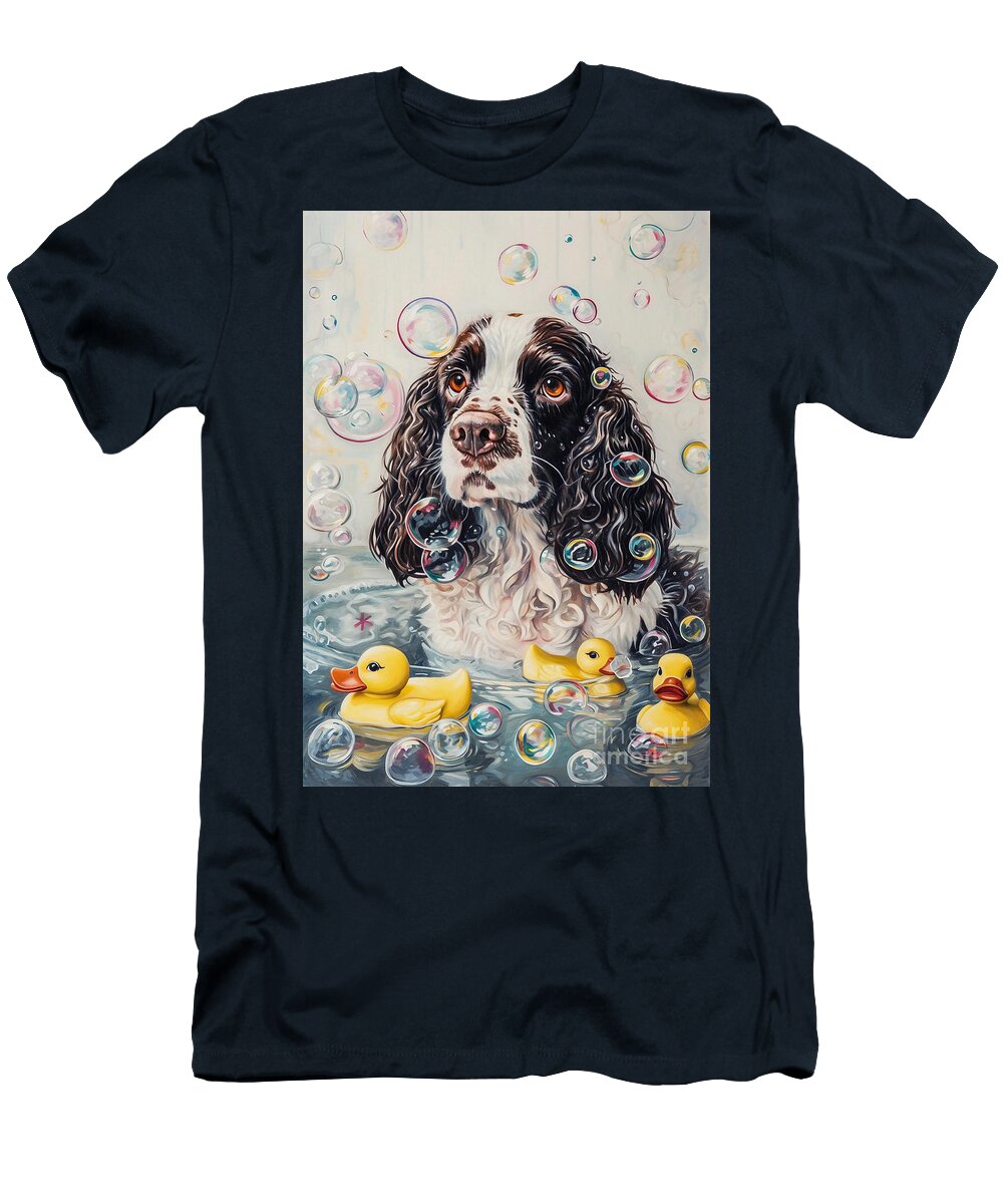 1 English Springer Spaniel Dog Enjoying a Bubbly Bath Adrien Efren T-Shirt