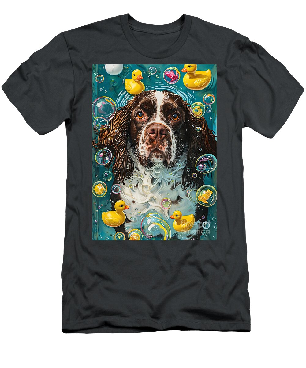 1 English Springer Spaniel Dog Frolicking in a Bubbly Bathtub Adrien Efren T-Shirt