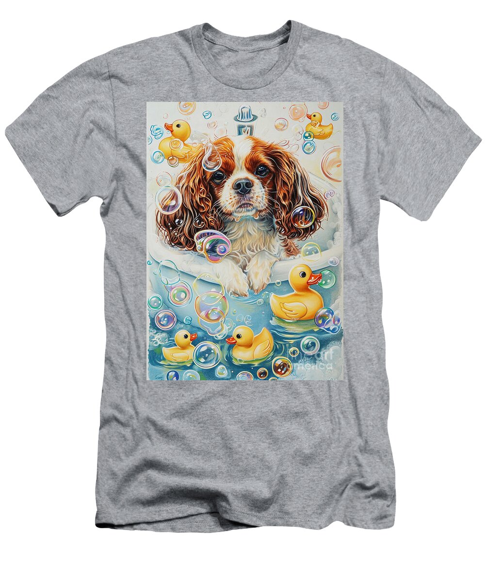 1 English Toy Spaniel Dog Frolicking in a Bubbly Bathtub Adrien Efren T-Shirt