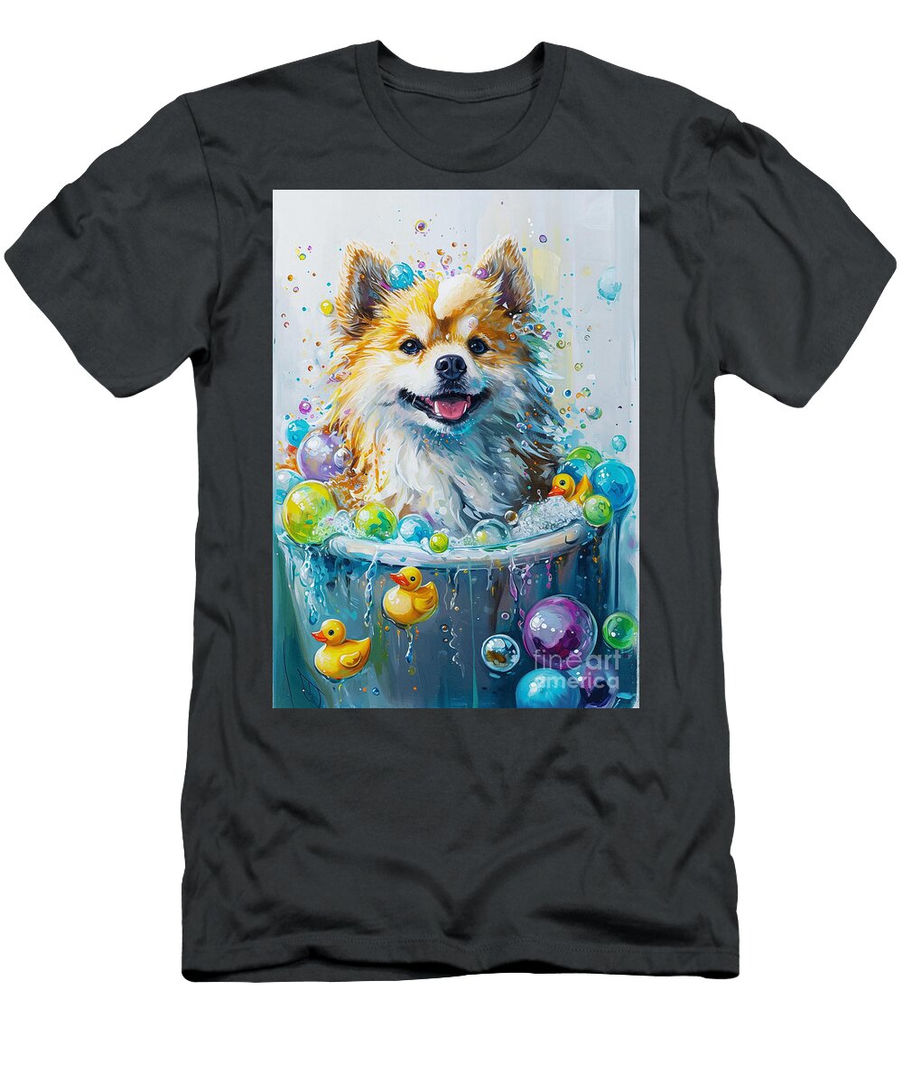 1 Eskimo Dog Enjoying a Bubbly Bath Adrien Efren T-Shirt