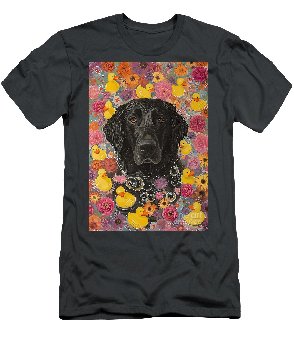 1 Flat Coated Retriever Dog Enjoying a Bubbly Bath Adrien Efren T-Shirt