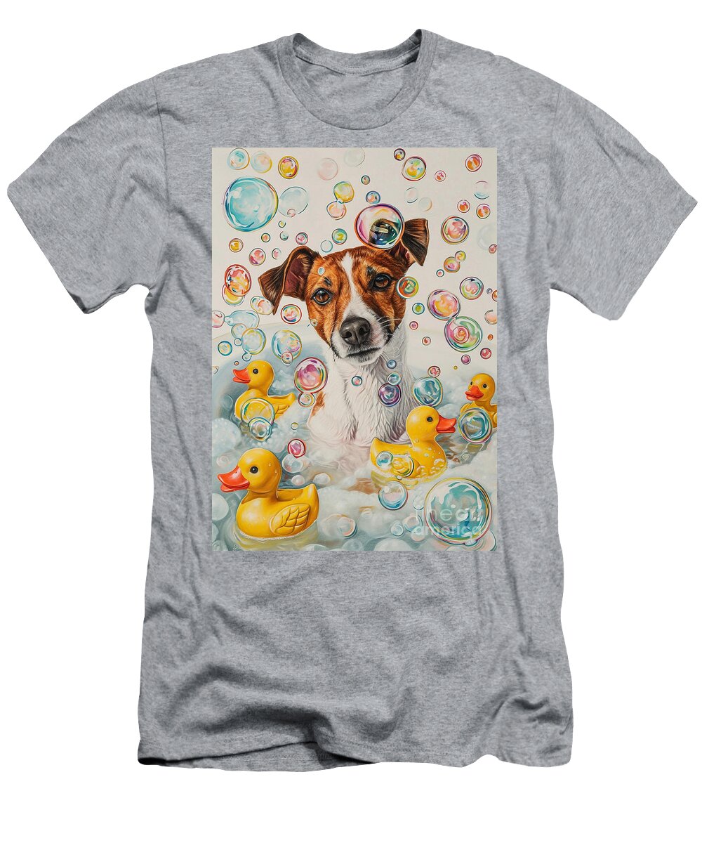 1 Fox Terrier Dog Frolicking in a Bubbly Bathtub Adrien Efren T-Shirt