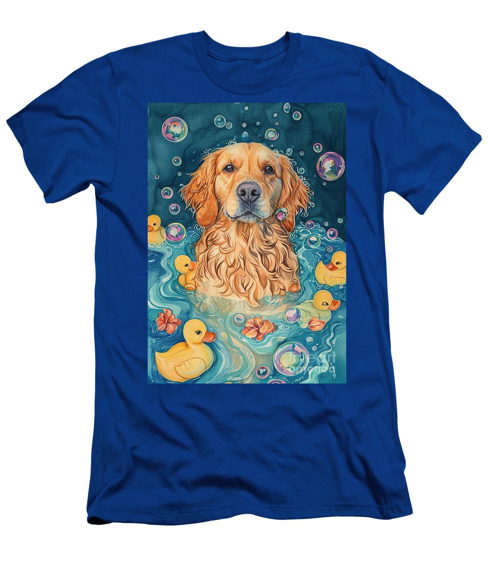 1 Golden Retriever Dog Frolicking in a Bubbly Bathtub Adrien Efren T-Shirt