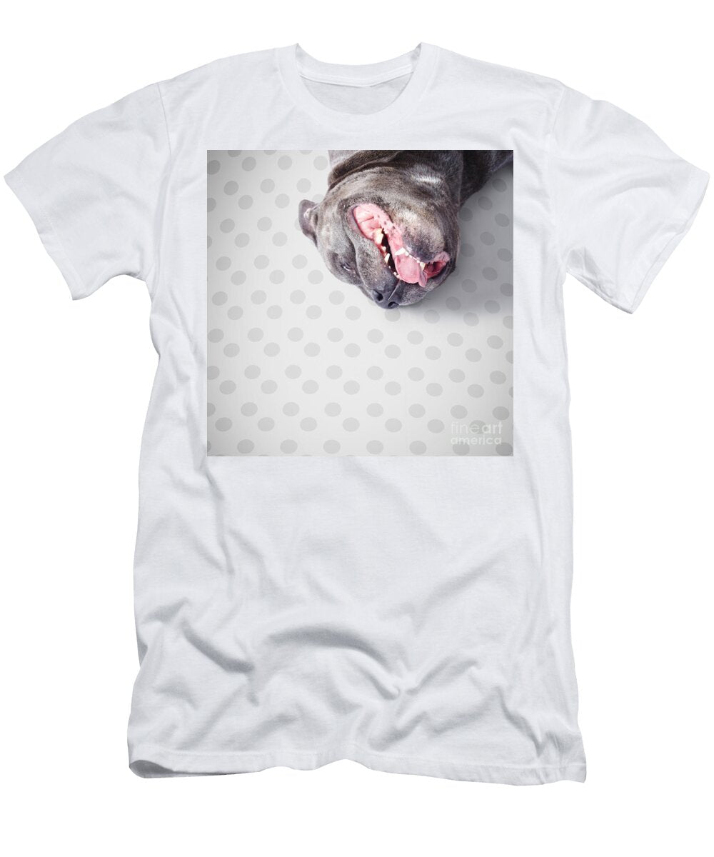 1 Goofy Blue Staffie Lying on His Back Ryan Jorgensen T-Shirt