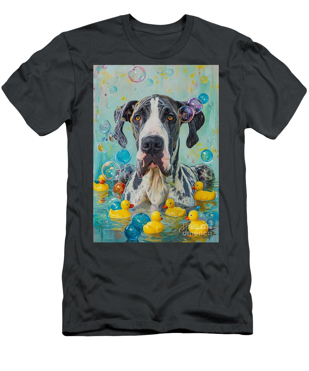 1 Great Dane Dog Enjoying a Bubbly Bath Adrien Efren T-Shirt