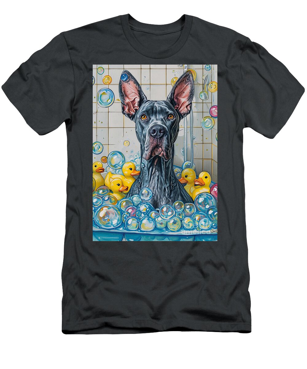 1 Great Dane Dog Frolicking in a Bubbly Bathtub Adrien Efren T-Shirt