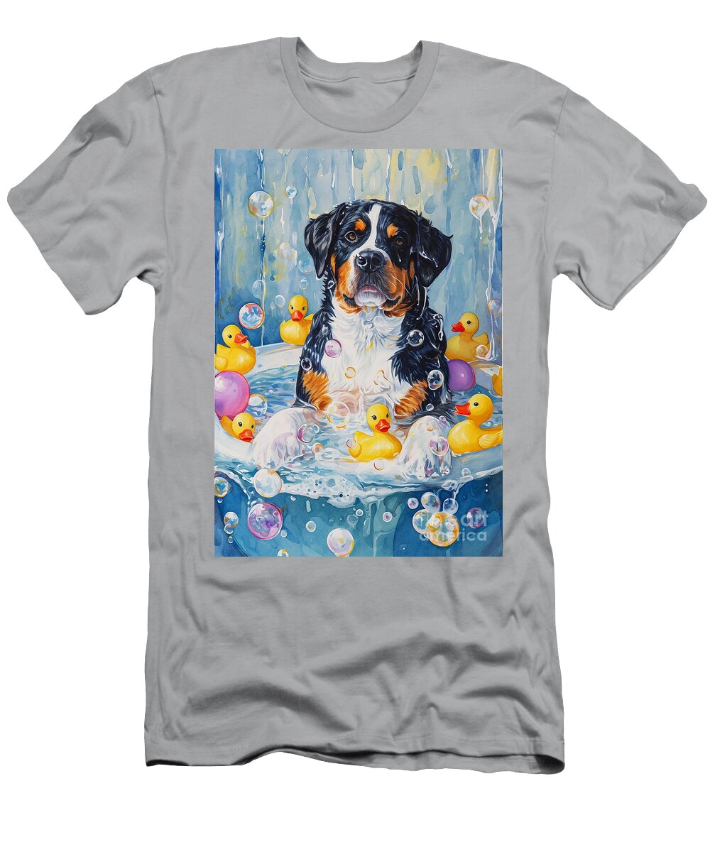 1 Greater Swiss Mountain Dog Frolicking in a Bubbly Bathtub Adrien Efren T-Shirt