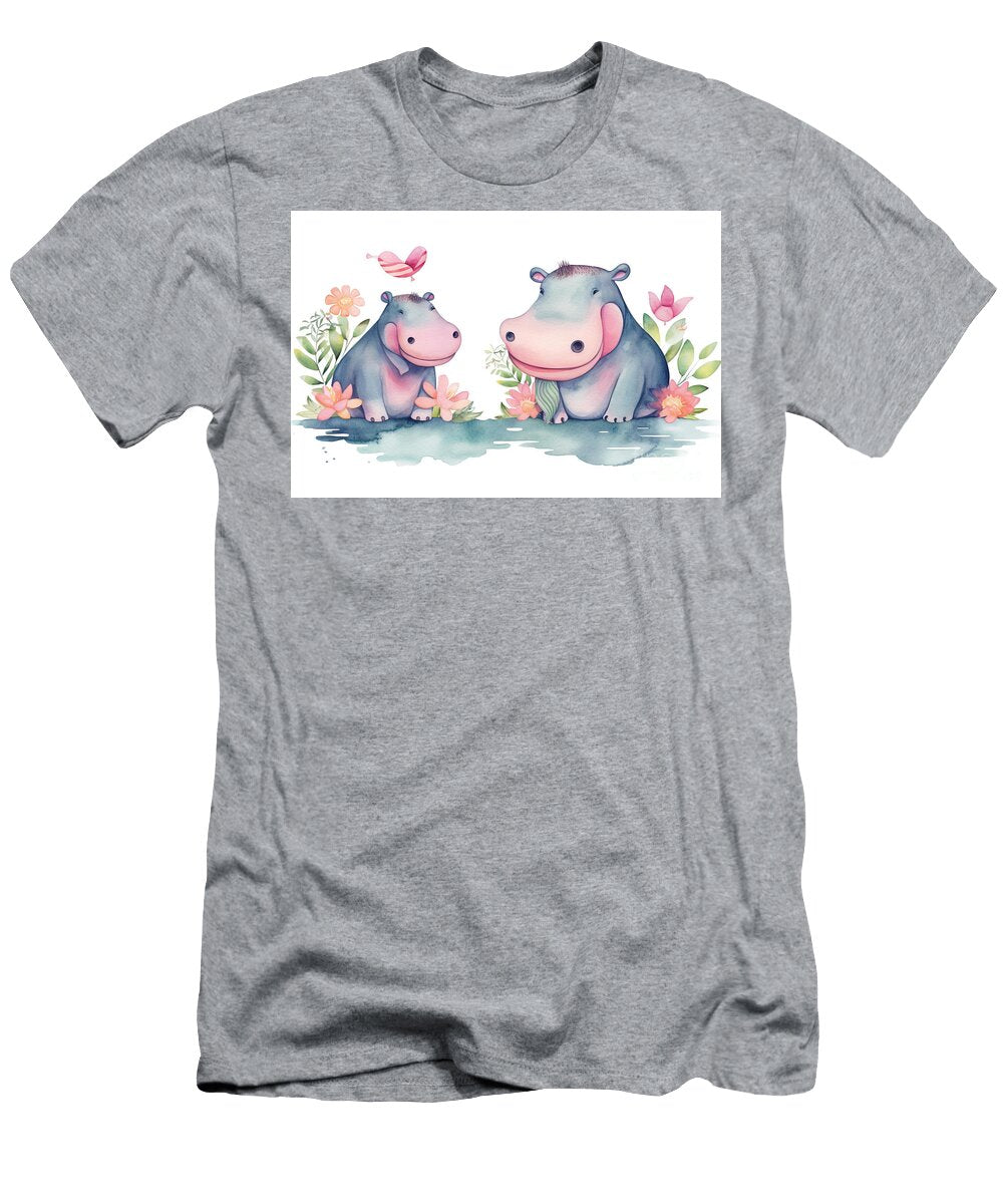 1 Hand Drawn Cute Isolated Tropical Summer Watercolor Hippo Animal N Akkash T-Shirt