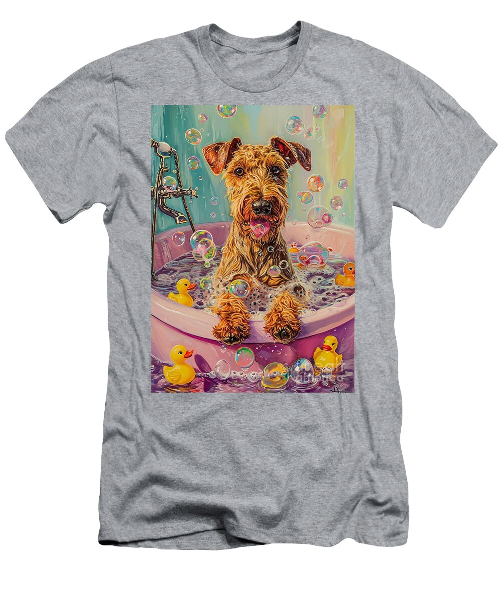 1 Irish Terrier Dog Frolicking in a Bubbly Bathtub Adrien Efren T-Shirt