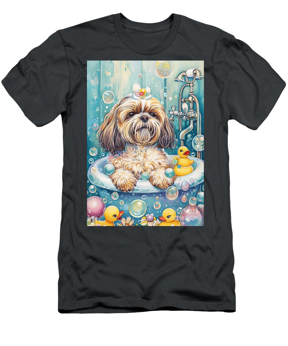 1 Lhasa Apso Dog Frolicking in a Bubbly Bathtub Adrien Efren T-Shirt