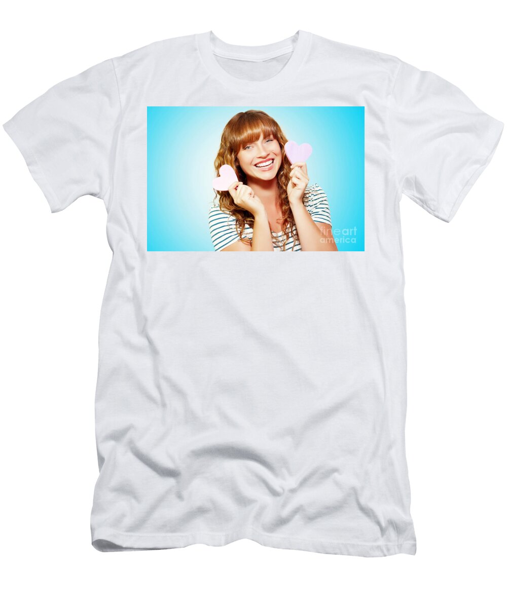 1 Mischievous Valentine Girl Holding Two Love Hearts Ryan Jorgensen T-Shirt