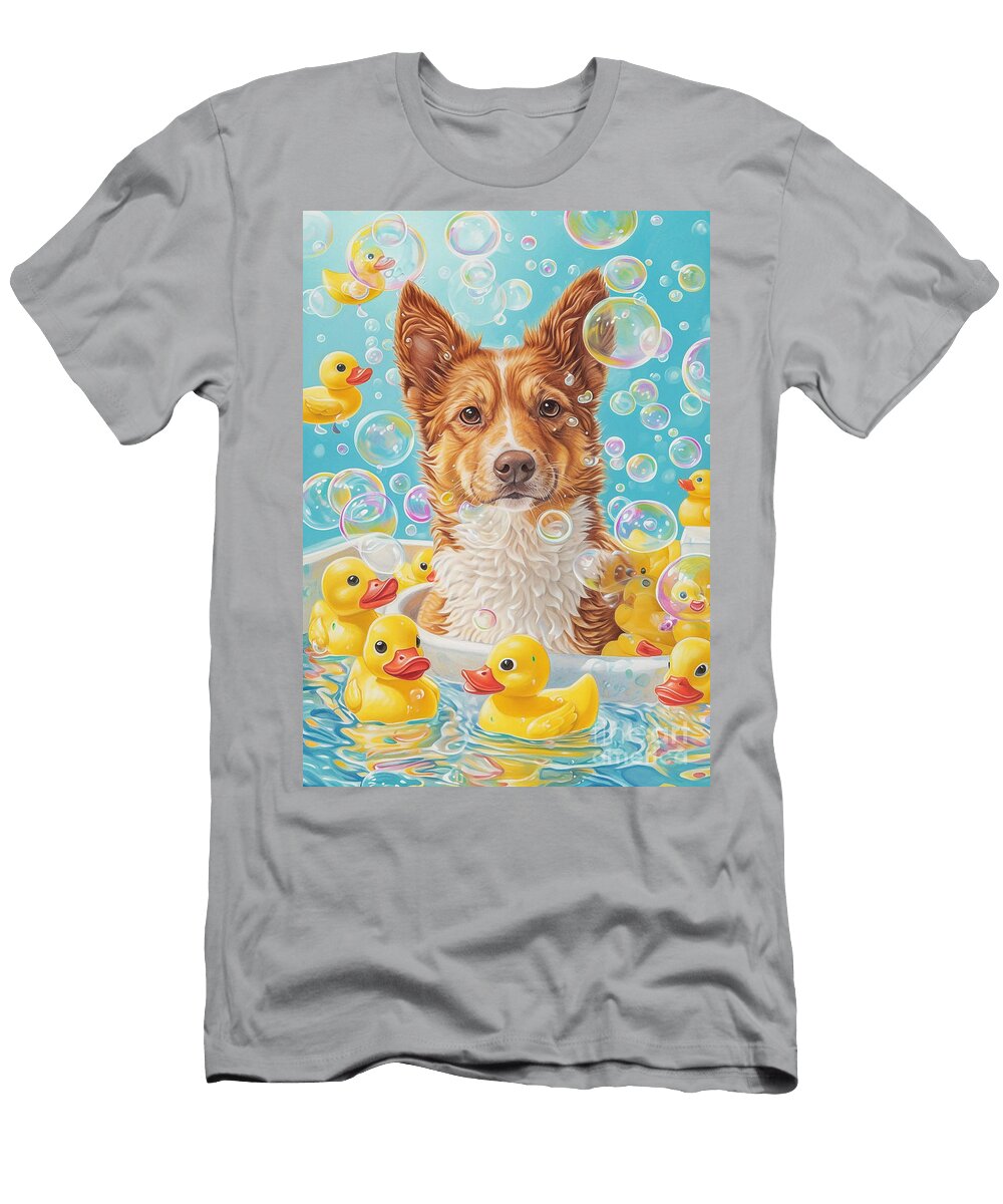 1 Norwegian Lundehund Dog Enjoying a Bubbly Bath Adrien Efren T-Shirt