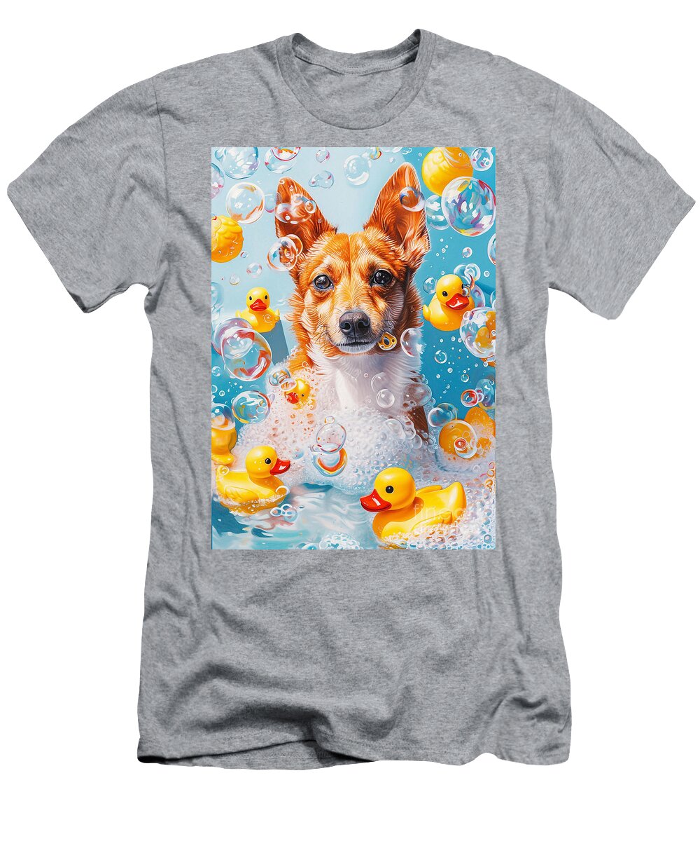 1 Norwegian Lundehund Dog Frolicking in a Bubbly Bathtub Adrien Efren T-Shirt