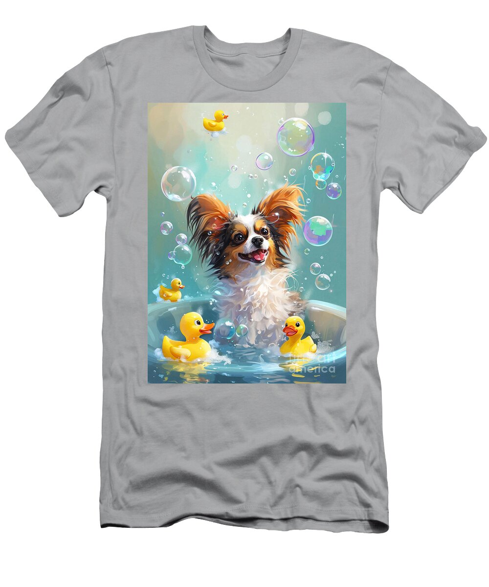 1 Papillon Dog Enjoying a Bubbly Bath Adrien Efren T-Shirt