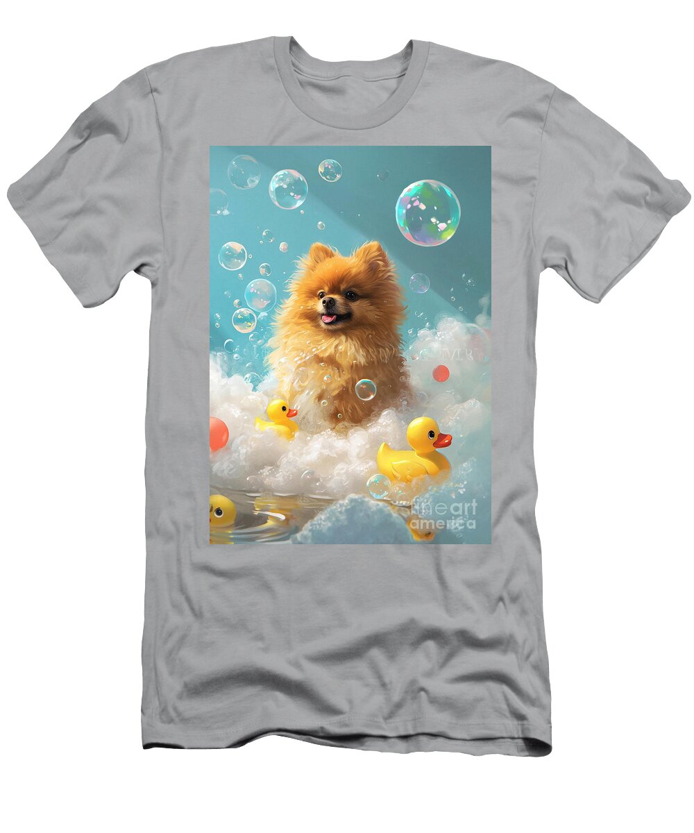 1 Pomeranian Dog Enjoying a Bubbly Bath Adrien Efren T-Shirt