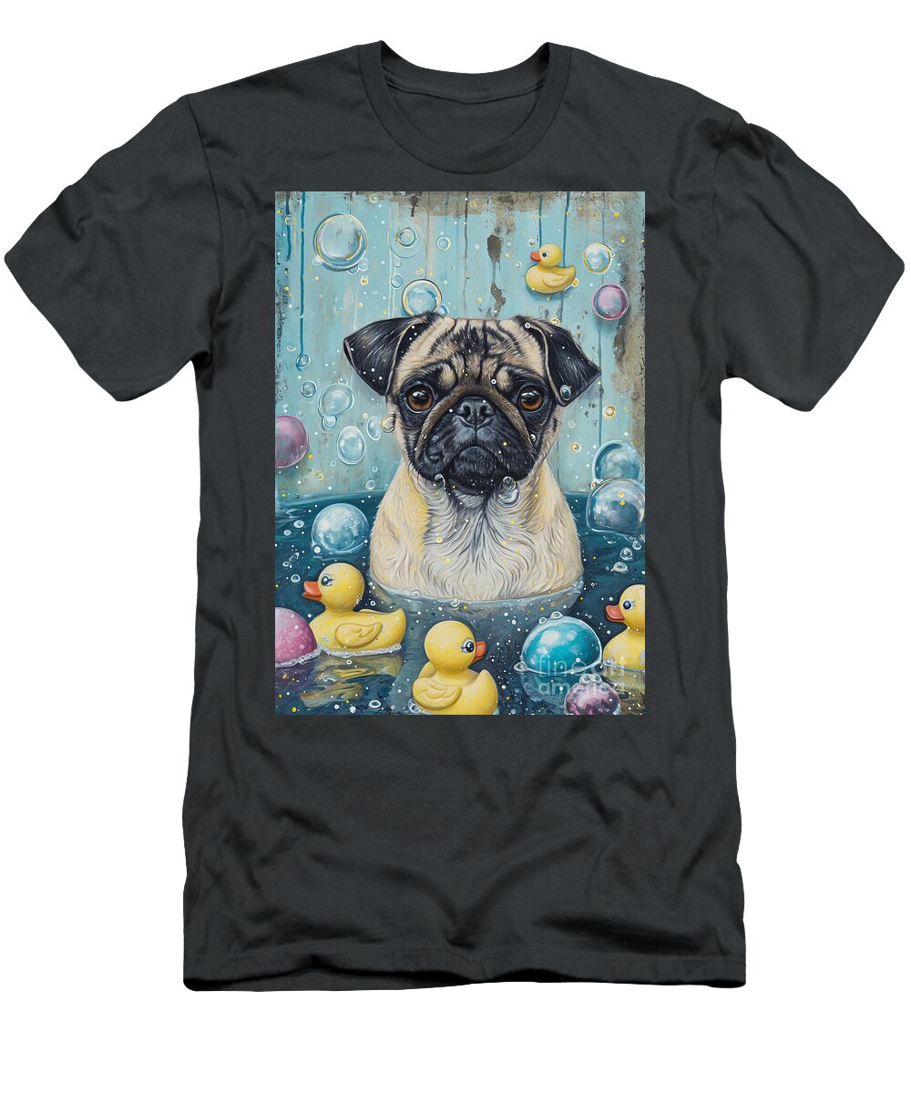 1 Pug Dog Enjoying a Bubbly Bath Adrien Efren T-Shirt