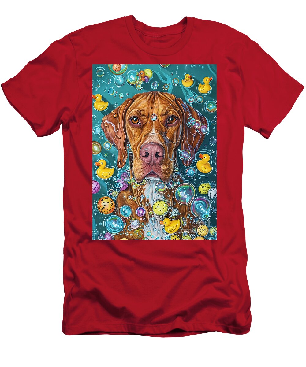 1 Redbone Coonhound Dog Frolicking in a Bubbly Bathtub Adrien Efren T-Shirt