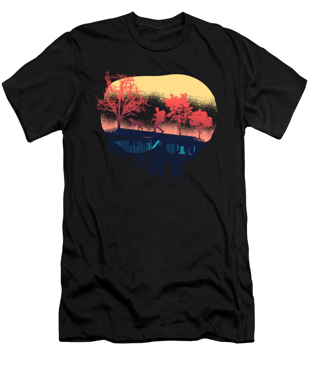 1 Retro Dogtrekking Dog Walking in Nature Greenoptix T-Shirt