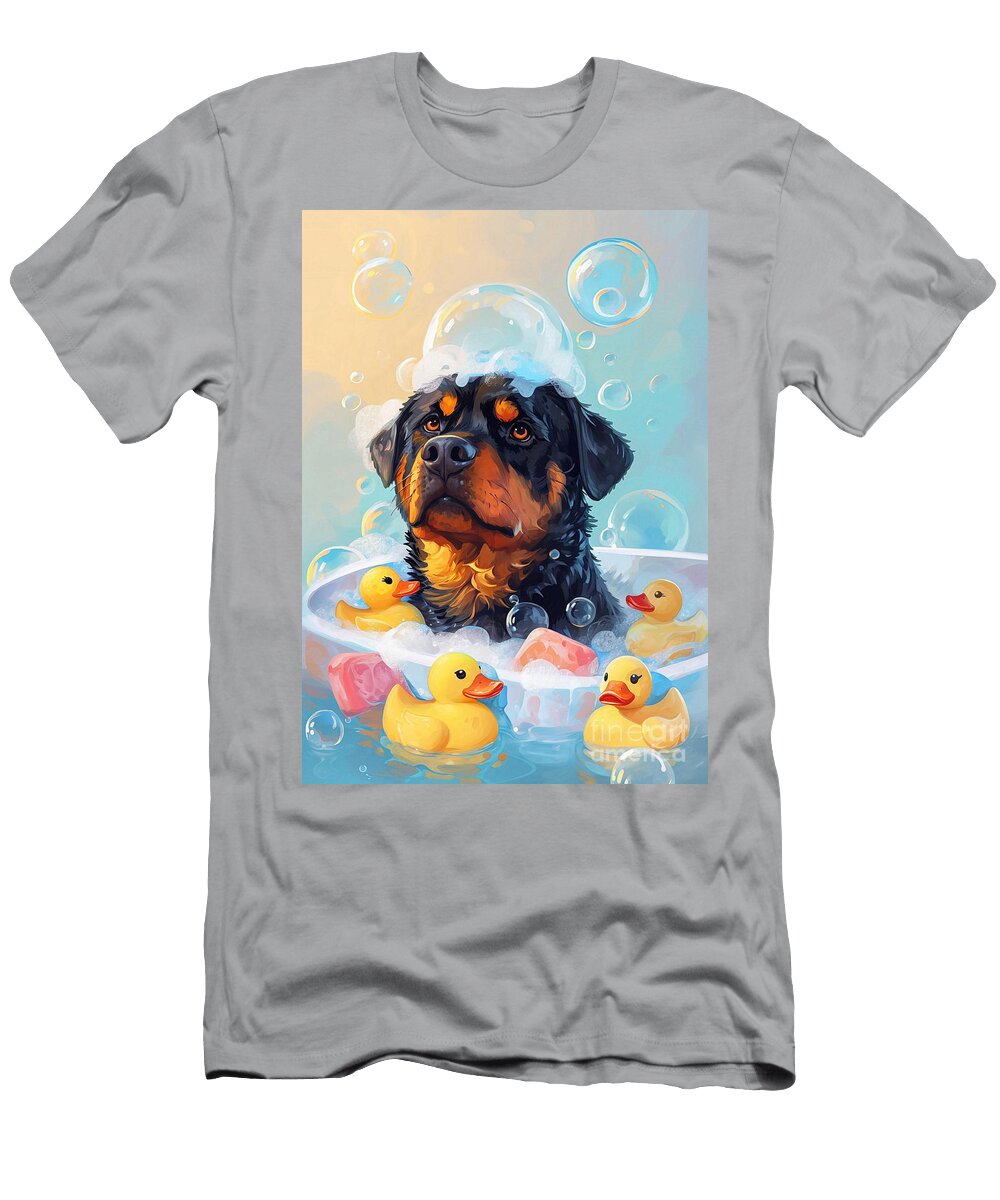 1 Rottweiler Dog Enjoying a Bubbly Bath Adrien Efren T-Shirt