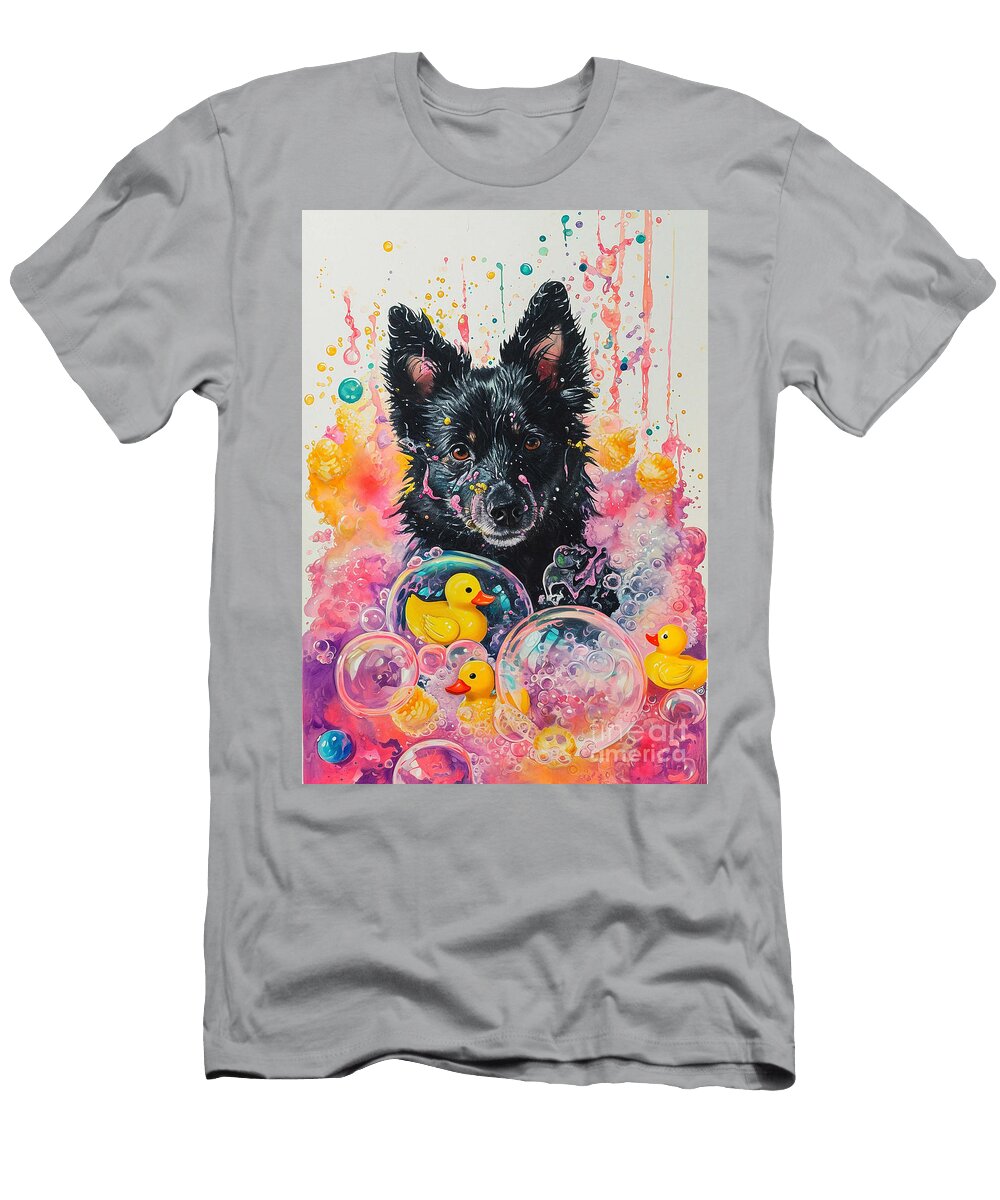 1 Schipperke Dog Frolicking in a Bubbly Bathtub Adrien Efren T-Shirt