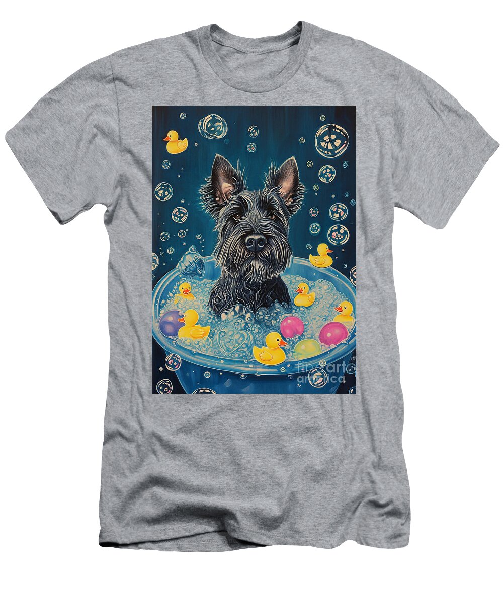 1 Scottish Terrier Dog Frolicking in a Bubbly Bathtub Adrien Efren T-Shirt