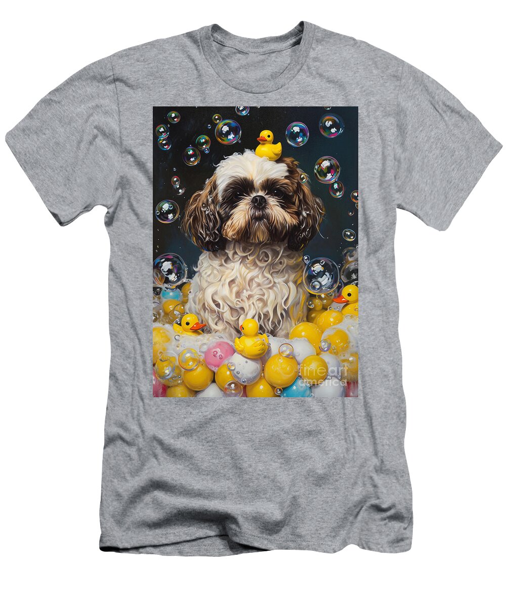 1 Shih Tzu Dog Frolicking in a Bubbly Bathtub Adrien Efren T-Shirt