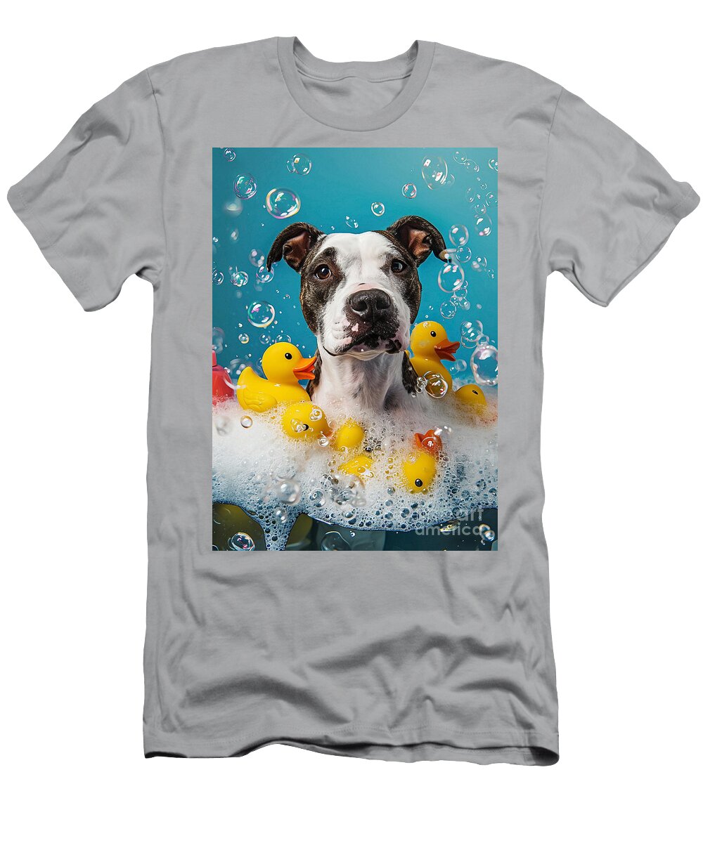 1 Staffordshire Bull Terrier Dog Enjoying a Bubbly Bath Adrien Efren T-Shirt