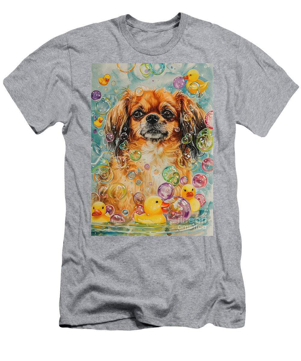 1 Tibetan Spaniel Dog Frolicking in a Bubbly Bathtub Adrien Efren T-Shirt