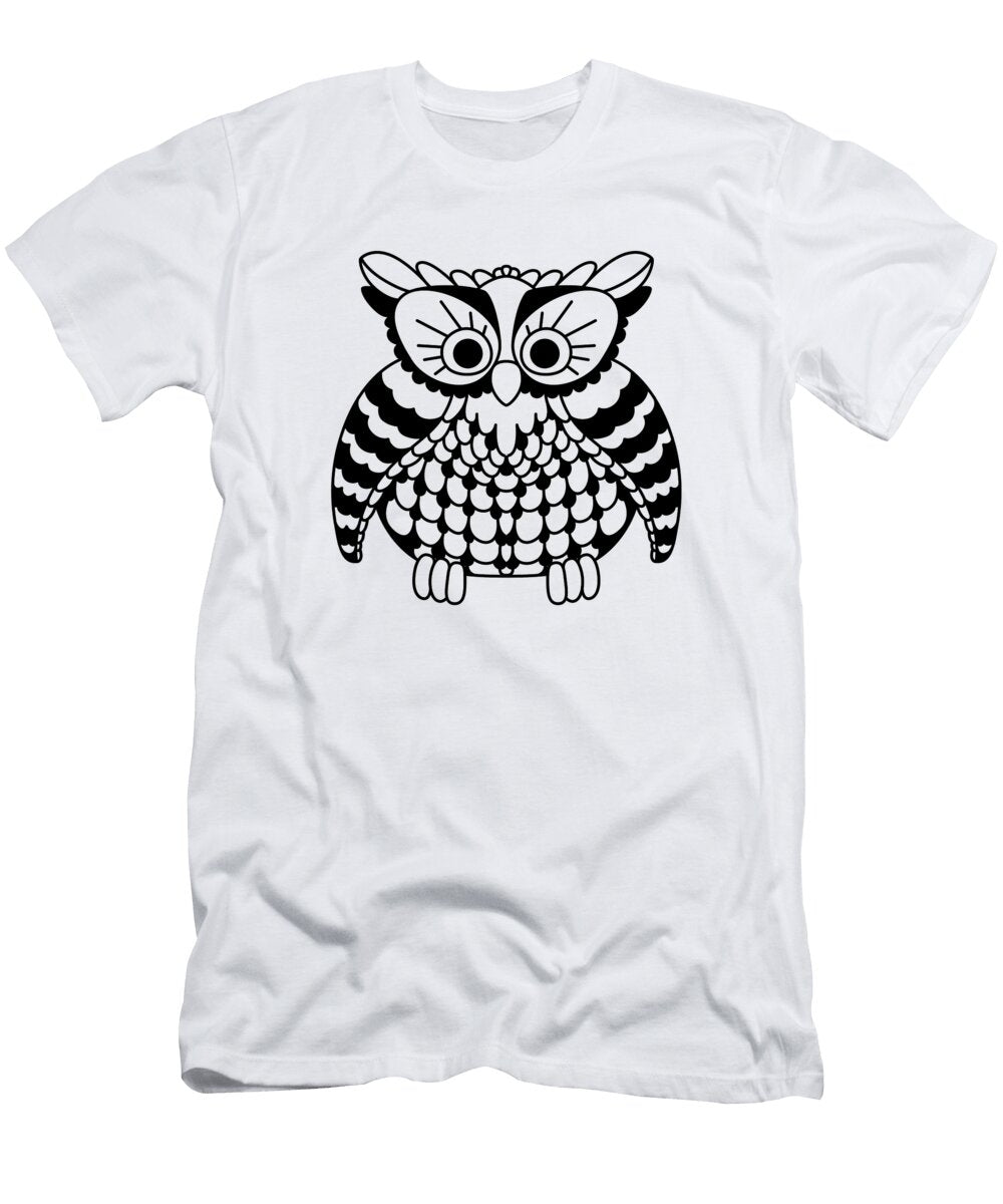 16 Black and White Owl Illustration Print on Demand T-Shirt