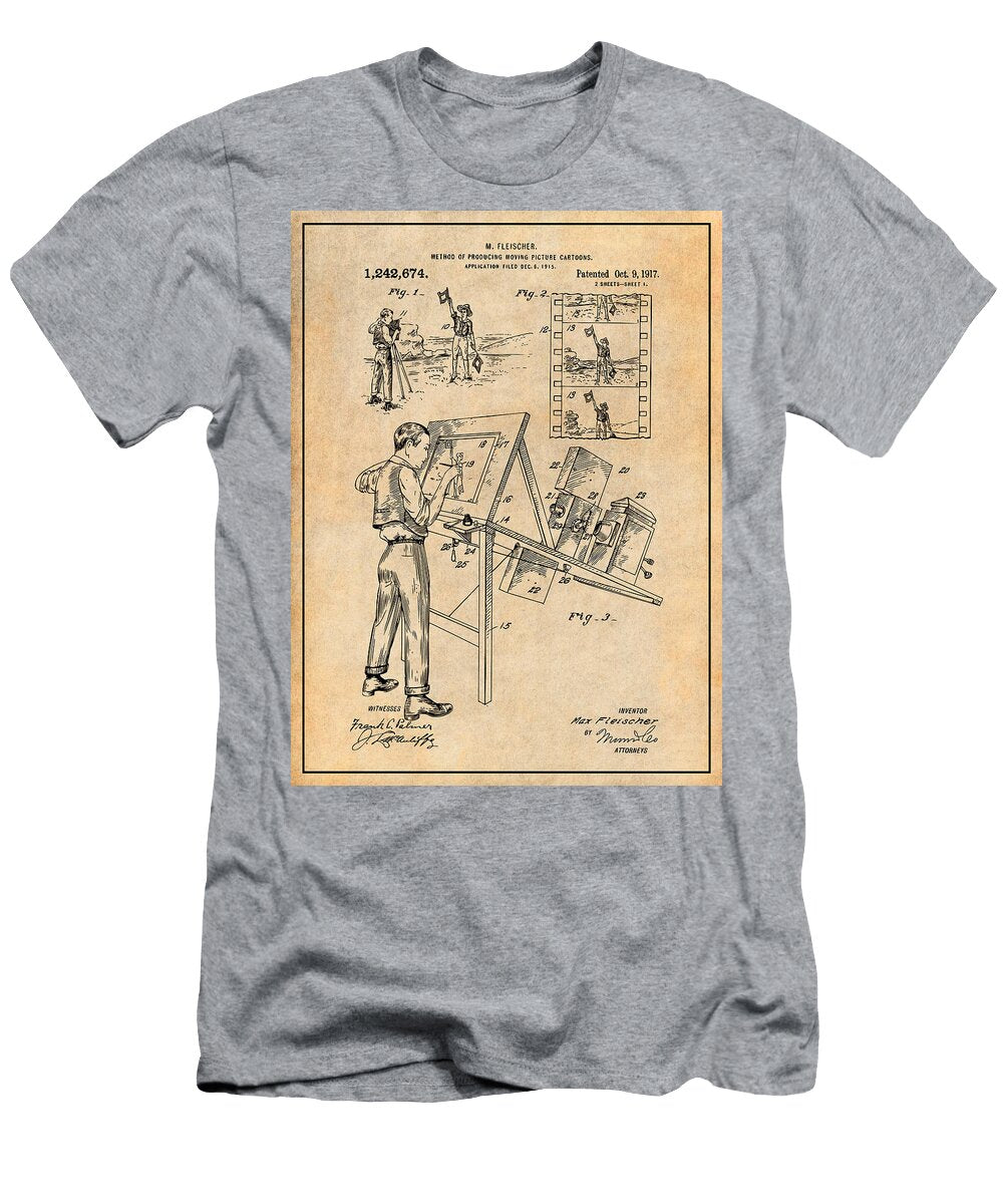 1915 Max Fleischers Original Rotoscope for Cartoons Antique Paper Patent Print Greg Edwards T-Shirt