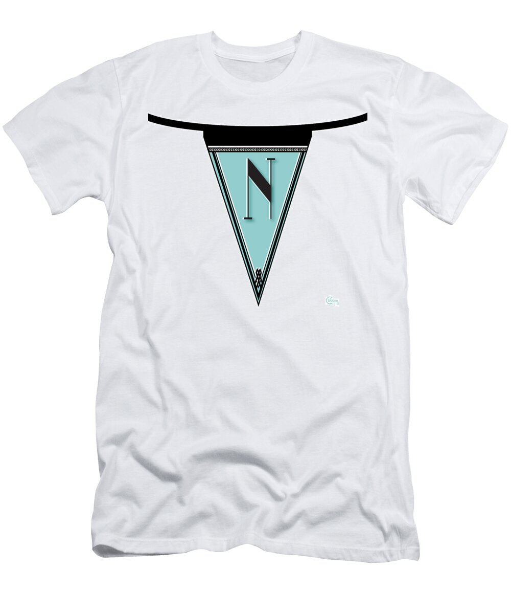 1920s Manhattan Deco Blues Banner Letter N Cecely Bloom T-Shirt