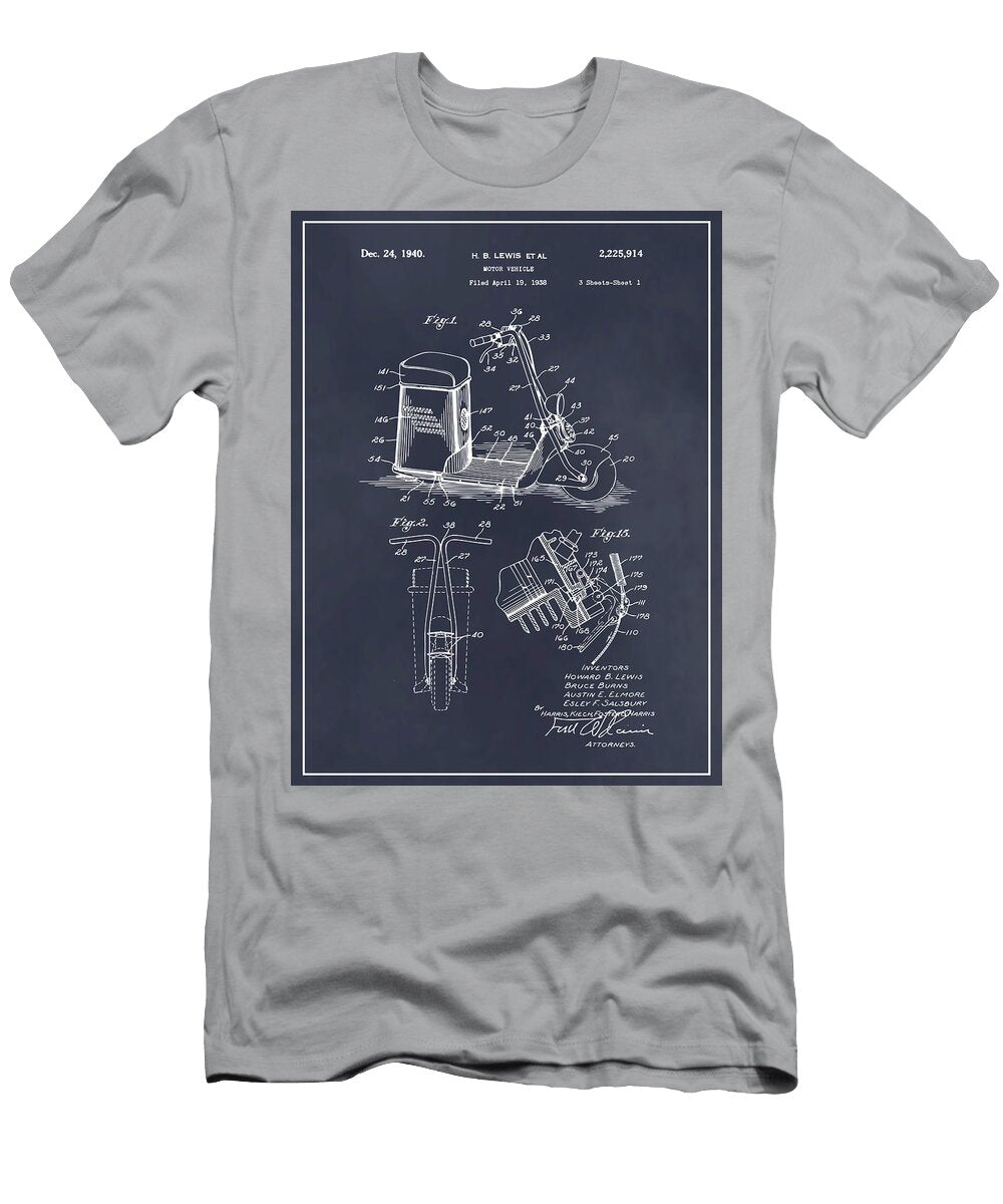 1938 Salsbury Motor Glide Scooter Patent Print Blackboard Greg Edwards T-Shirt
