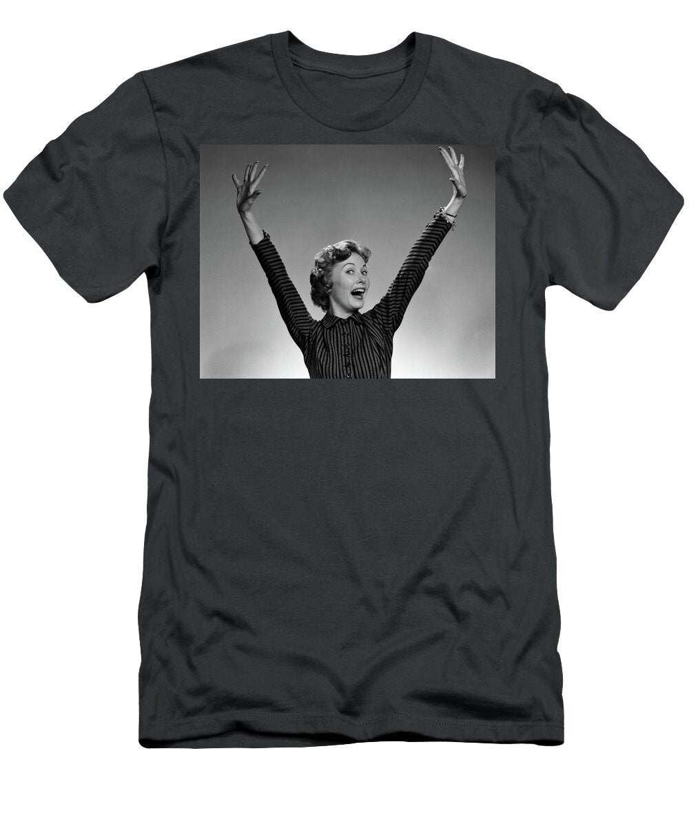 1950s 1960s Smiling Woman Extending Vintage Images T-Shirt