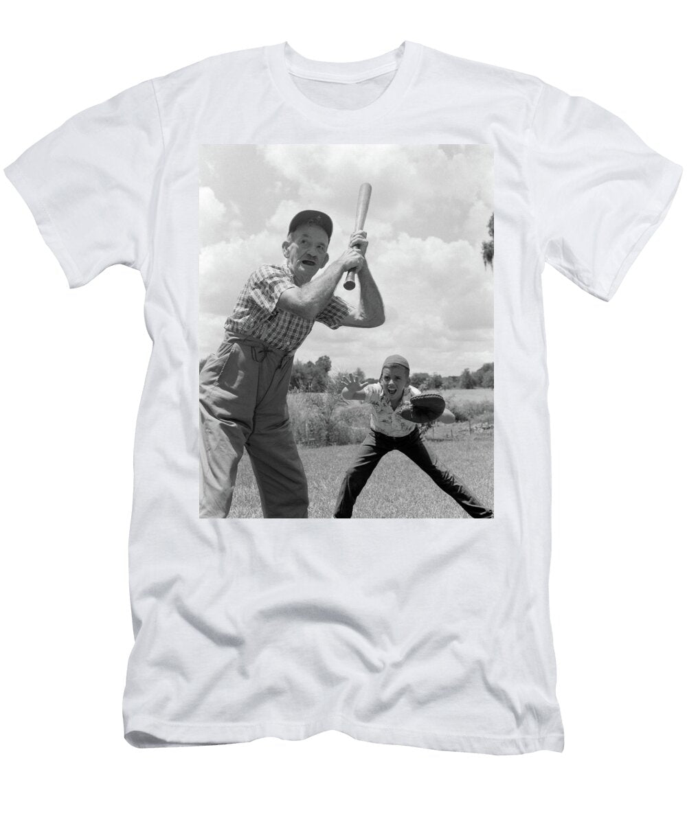 1950s Grandfather At Bat with Grandson Vintage Images T-Shirt