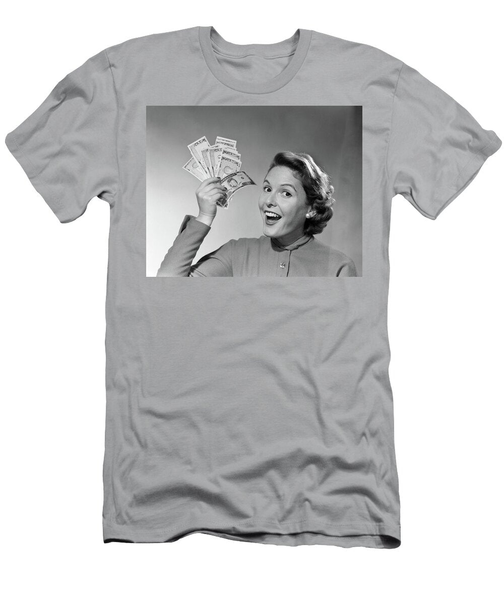 1950s Portrait of Woman Holding Vintage Images T-Shirt